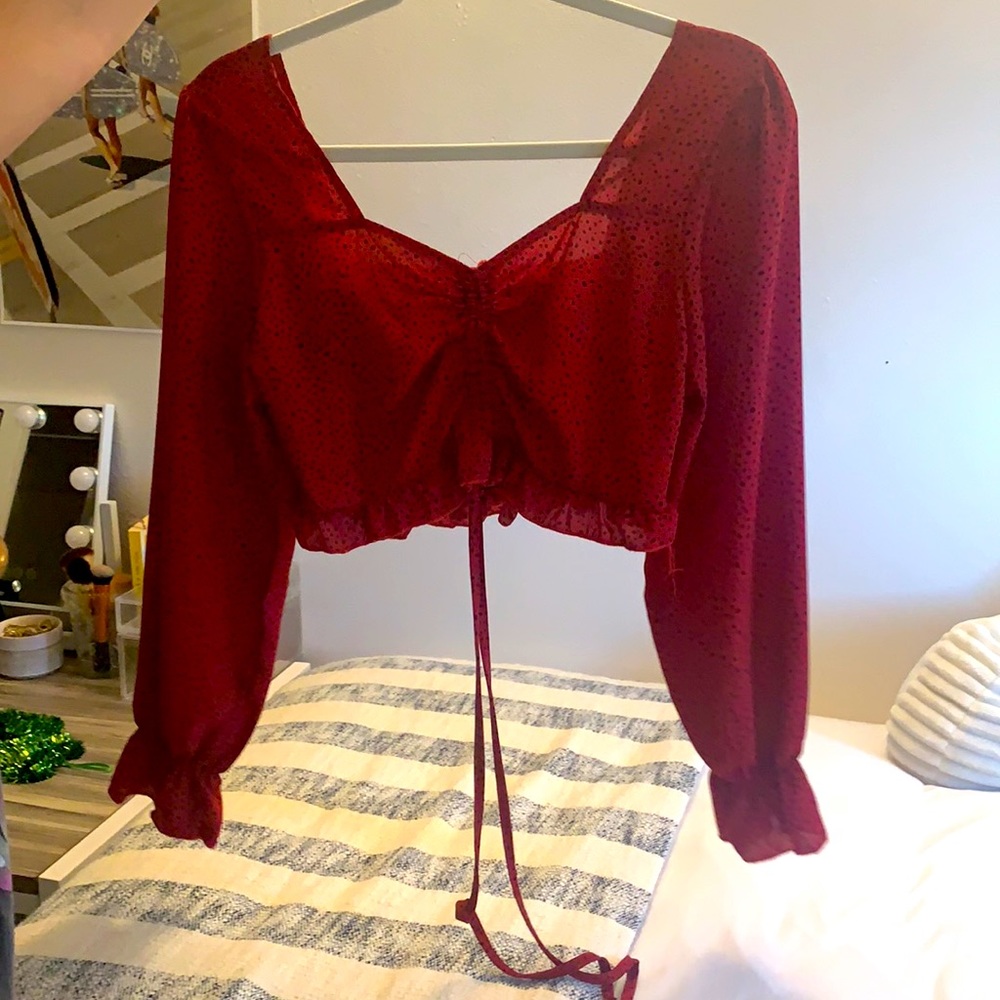 Red and black polka crop top